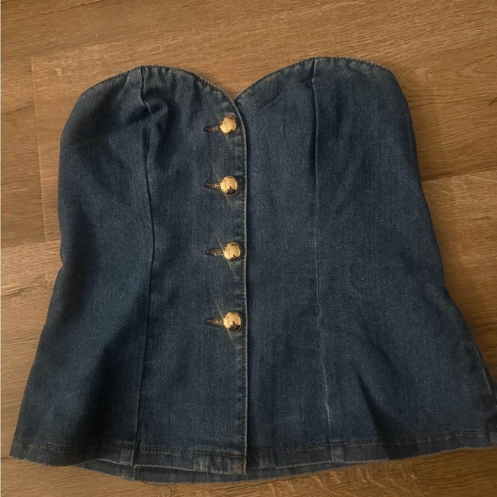 Sincerely Jules Denim Strapless Button-Front Bustier top
